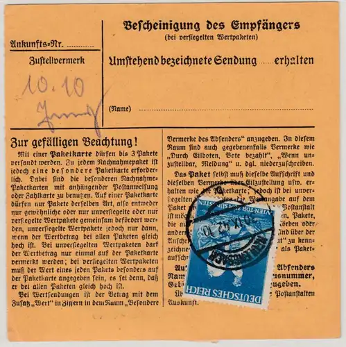 DR - 3x25 Pfg. Wiener Messe, Paketkarte Neulengbach - Rosental 1942