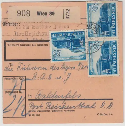 DR - 3x25 Pfg. Leipziger Messe, Paketkarte Wien 89 - Waldenfels 1942