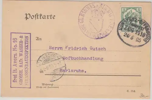 DR - 5 Pfg. FdA 16 Dienstpostkarte Bahnpost Konstanz Offenburg Zug 1419 1905