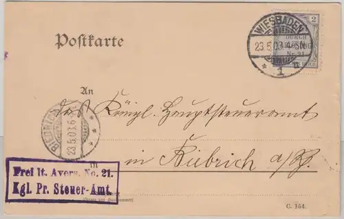 DR - 2 Pfg. FdA 21 Dienstpostkarte Nachbarortsverkehr Wiesbaden - Biebrich 1903