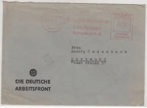DR - Dortmund 1943, 8 Pfg. AFS "Deutsche Arbeitsfront Kreis Dortmund", Ortsbrief