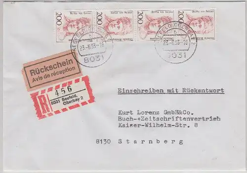 BRD - 200 Pfg. Frauen 4er-Str. Einschreiben-Rückschein Seefeld - Starnberg 1993