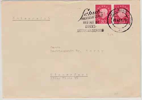 BRD - 20 Pfg. Heuss III, waagr. Paar, Brief n. ÖSTERREICH Bonn - Klagenfurt 1961