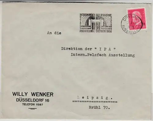 DR - Dresden Int. Hygiene-Ausstellung 1930, Masch.-SST Brief n. Leipzig