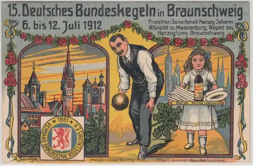 DR - Braunschweig 1912 15. Deutsches Bundeskegeln SST Sonderkarte n. Rottenburg