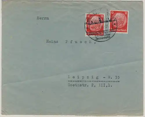 DR - 2x12 Pfg. Hindenburg/Perfin "HW" Brief Zwickau - Leipzig 1935