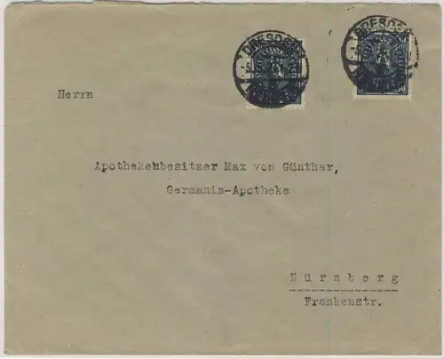 DR-Infla - 2x50 M. Posthorn, Perfin "G", Brief Dresden - Nürnberg 5.5.23