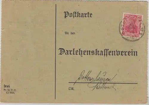DR - 40 Pfg. Germania/Perfin "K", Karte Stuttgart No. 7 - Dotternhausen 1921
