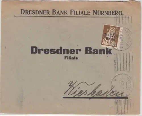 DR-Infla - 40 Pfg. By-Abschied/DR/Perfin "DrB", Brief Nürnberg - Wiesbaden 1920