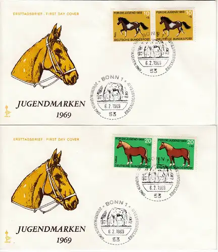 BRD - Jugend 1969 (Pferde), Paare a. Schmuck-FDC + ESST Bonn