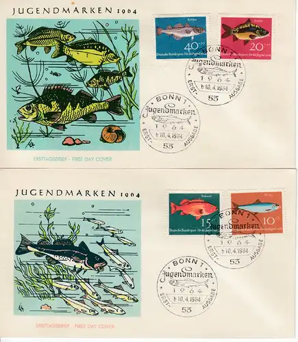 BRD - Jugend 1964 (Fische), Satz a. 2 Schmuck-FDC + ESST Bonn