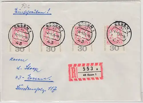 BRD - 4x30 Pfg. Bundes- u. Philatelistentag, Einschreibebrief/FDC Essen 1969