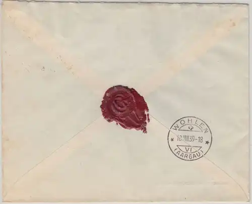 Bulgarien - 2x8 L. Eilmarke Einschreibebrief i.d. SCHWEIZ Sofia - Wohlen 1939