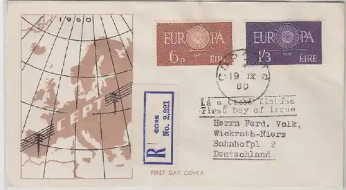 Irland - Europa CEPT 1960 2 Werte a. Schmuck-FDC Einschreibebrief Cork 19.9.60