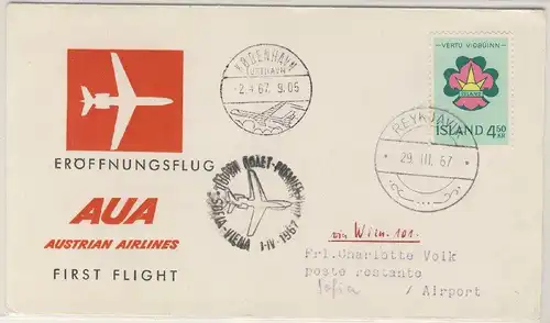 Island - AUA Österreich Zuleitungspost 1st-Flug Wien - Sofia ü. Kopenhagen 1967