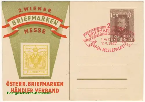 Österreich - 2. Wiener Briefmarkenmesse Privatganzsache SST 1947 Wien ungelaufen