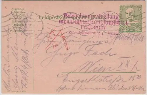 Österreich - Beleuchtungsabteilung 1 L4  illustr. Feldpostkarte Pola - Wien 1915
