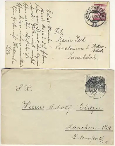 Österreich - Lindau-Innsbruck/Salzburg-Innsbruck, Bahnpoststempel a. Karte/Brief