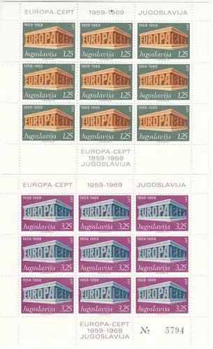 Jugoslawien - Europa/Cept 1969, 1. Auflage, 2 postfr. Kleinbögen, MNH