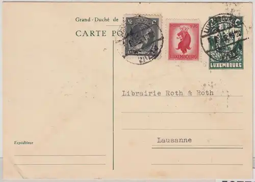 Luxemburg - 75 C. Schloß GA-Karte+Zusatz i.d. SCHWEIZ Luxembourg - Lausanne 1946