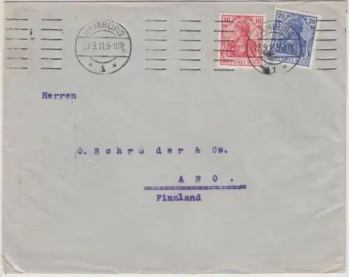 DR - 10+20 Pfg. Germania, Brief n. FINNLAND, Hamburg - Abo 1911
