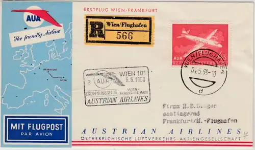 Österreich - AUA Eröffnungsflug Wien - Frankfurt 5.5.58 , Lupo-Einschreibebrief
