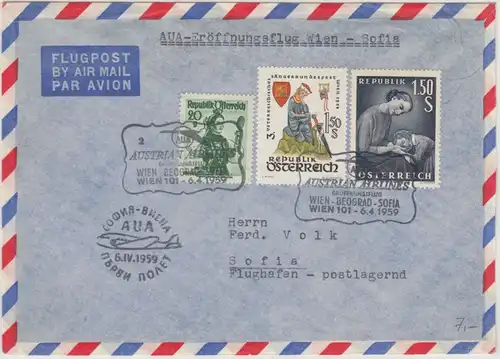 Österreich - AUA Eröffnungsflug Wien - Sofia, Luftpostbrief 1959