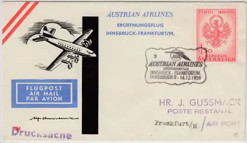 Österreich - AUA Eröffnungsflug Innsbruck-Frankfurt a.M., Lupo-Drucksache 1959