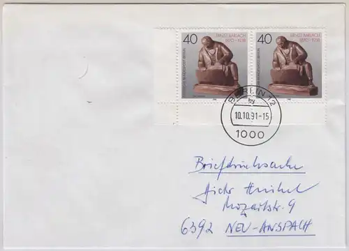 Berlin - 2x40 Pfg. Preußische Museen, Paar/Bogenecke Briefdrucksache 1991