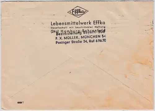 BRD - 20 Pfg. Heuss I, Brief München 20.3.54 n. Planegg