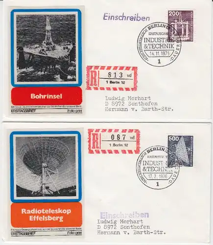 Berlin - 200 + 500 Pfg. Industrie & Technik je a. Schmuck-FDC + ESST 1975