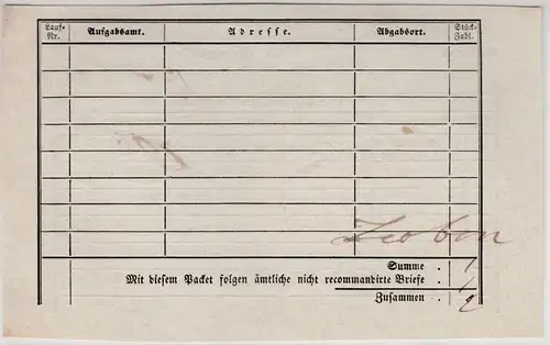 Österreich - Liezen (1850), L1 a. Recepissen-Nachweis m. Gebührenvermerk