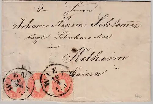 Österreich/Bayern - 3x5 Kr. Ausg. 1860, Brief Wien - Kelheim 1863