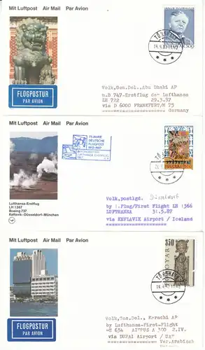 Färöer - 13 Luftpostkarten 1987/88, versch. Frankaturen