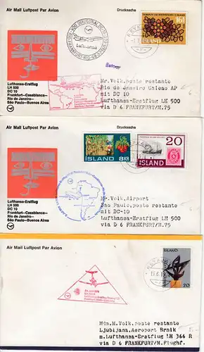 Island - 39 (!) Luftpostbriefe 1973/76, meist 1st-Flüge/interssante Zuleitungen