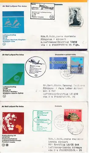 Island - 39 (!) Luftpostbriefe 1973/76, meist 1st-Flüge/interssante Zuleitungen