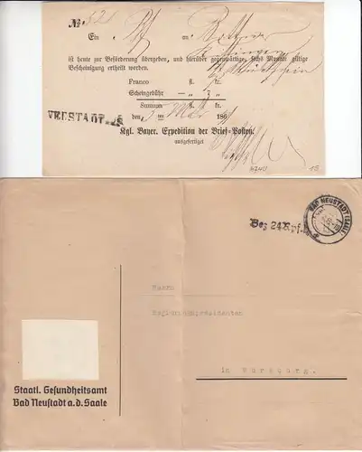 Bayern/All.Bes. - Neustadt /Saale 3 Heimatbelege (Zustellurkunde etc.) 1871/1945