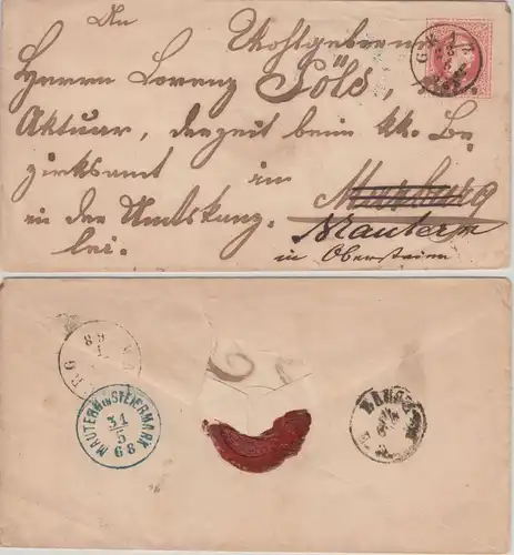 Österreich - 5 Kr. Ganzsache Brief K1 Graz 1868 n. Marburg Weiterleitung Mautern