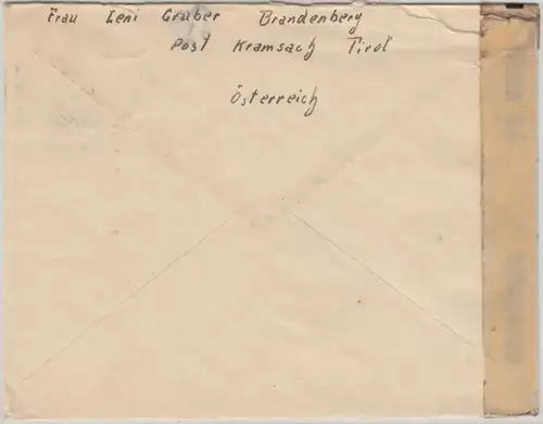 Österreich - Brandenberg ü. Kramsach Achenrain Landpost-Ra2 Zensurbrief 1946