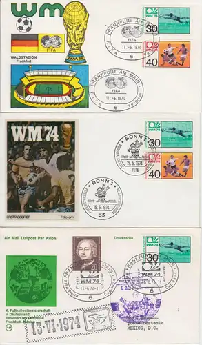 BRD/Brasilien - Fussball WM 1974 9 Schmuckumschläge versch. Orte/SST