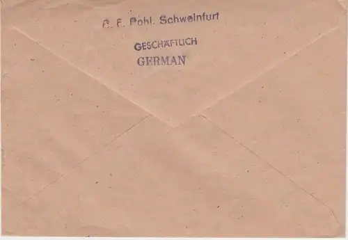 AM-Post - 8 Pfg. amerik. Druck Geschäftspapiere Schweinfurt - Langendorf 19.2.46