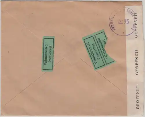 Schweden - Umea 1947 Einschreibebrief n. Österreich - österr. Zensurverschluß