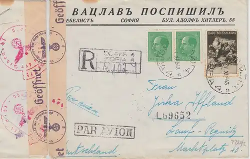 Bulgarien - 14 L. Bulg. Geschichte u.a. Luftpost Einschreibebrief Sofia 1943 n.