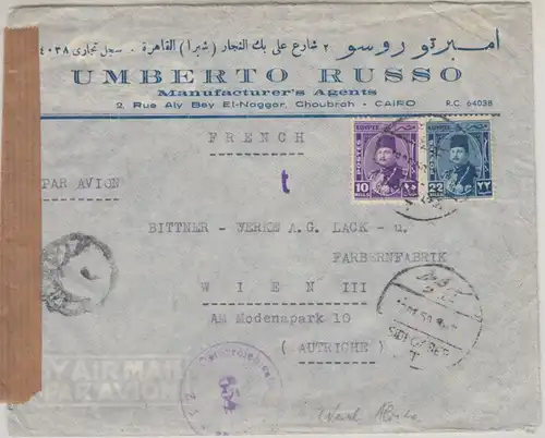 Ägypten - Sidi Gaber 1950 Luftpostbrief n. ÖSTERREICH (Wien) - österr. Zensur