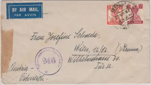 Indien - Calcutta 1947 Luftpostbrief n. ÖSTERREICH - österr. Zensur