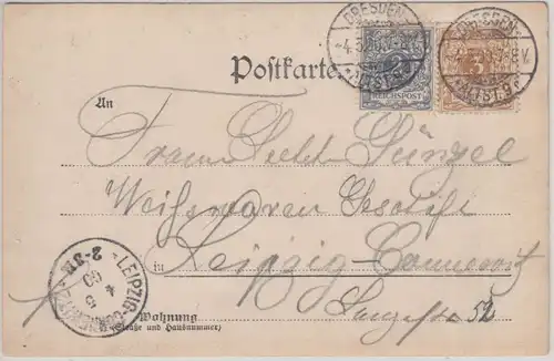 DR - 2+3 Pfg. Krone/Adler Karte Dresden - Leipzig 1900