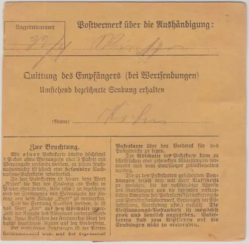Bayern - 3 M. Ludwig/Volksstaat u.a. Eilbotenpaketkarte München - Regen 1920