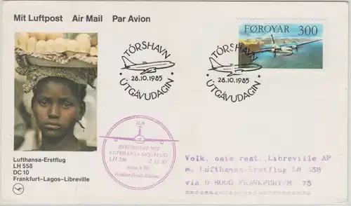 Färöer - Lufthansa Erstflug Zuleitungspost Frankfurt Libreville 1985