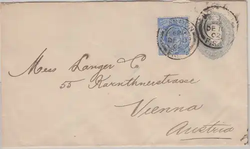 England - 2 1/2 P. Privatganzsache + Zusatz Brief n. ÖSTERREICH London 1902 n.