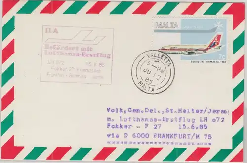 Malta - Lufthansa Erstflug Frankfurt - Jersey Zuleitungspost 1985